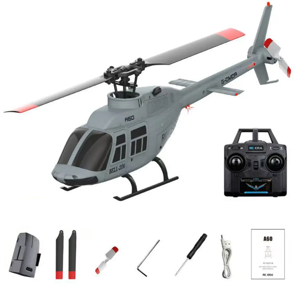 A60 BELL206 90-Class 2.4G 4CH Single Rotor Flybarless Mini RC Helicopter Model with Optical Flow Altitude Hold 1/42 Scale