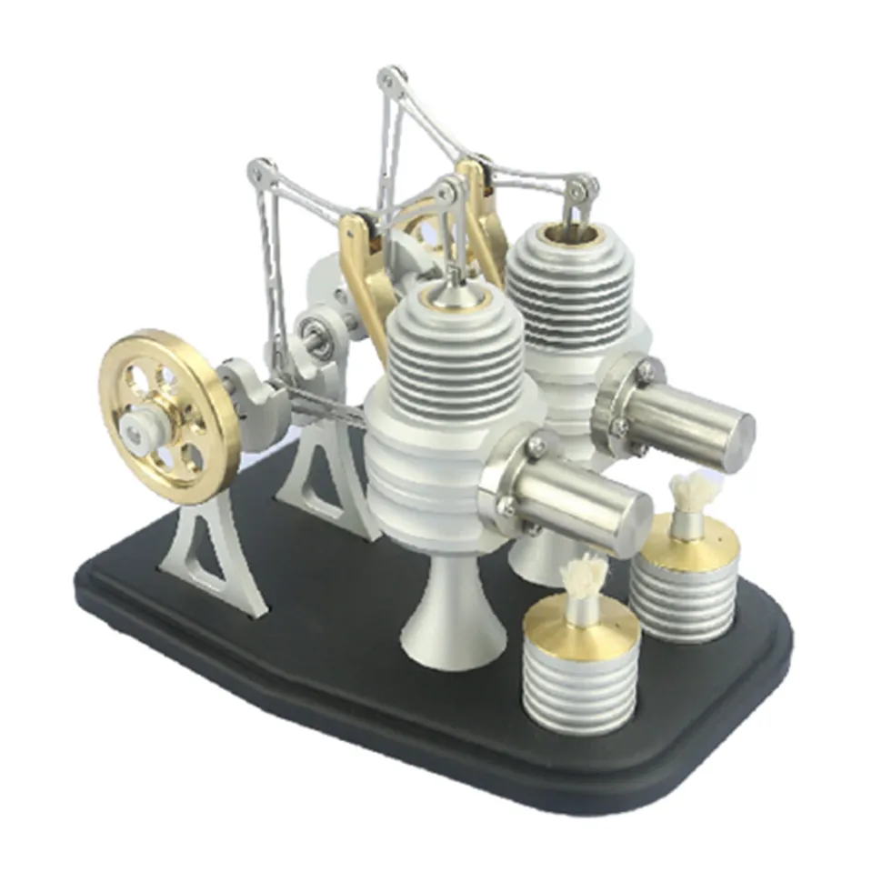 All Metal Beam Heat Engine Twin-Cylinder Stirling External Combustion Engine Gifts for Machine Enthusiasts(Kit Version)