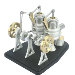 All Metal Beam Heat Engine Twin-Cylinder Stirling External Combustion Engine Gifts for Machine Enthusiasts(Kit Version)