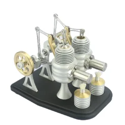 All Metal Beam Heat Engine Twin-Cylinder Stirling External Combustion Engine Gifts for Machine Enthusiasts(Kit Version)
