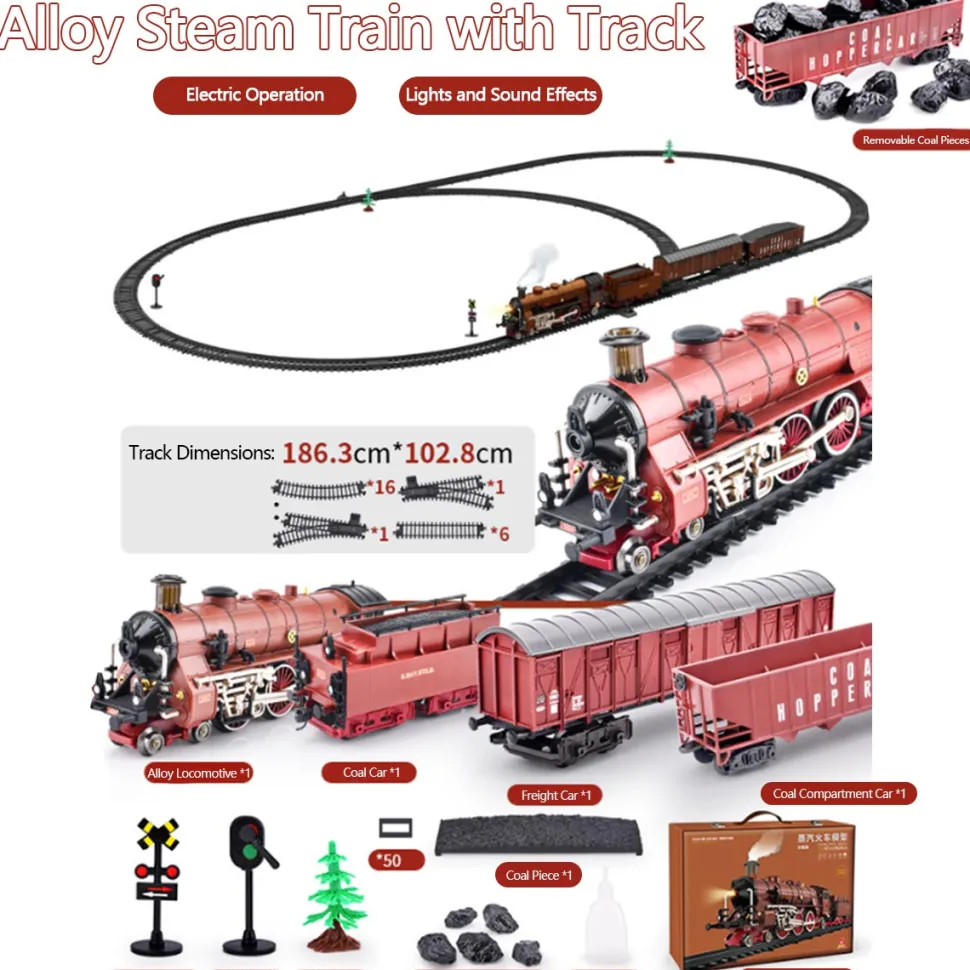 Alloy Electric Train Set Model with Carriage and Long Track - Gift for Boys and Girls