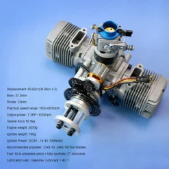 70cc Horizontally Opposed Twin-Cylinder Two-Stroke Air-Cooled Gasoline Engine Model with Electric Starter for Fixed-Wing RC Airplanes