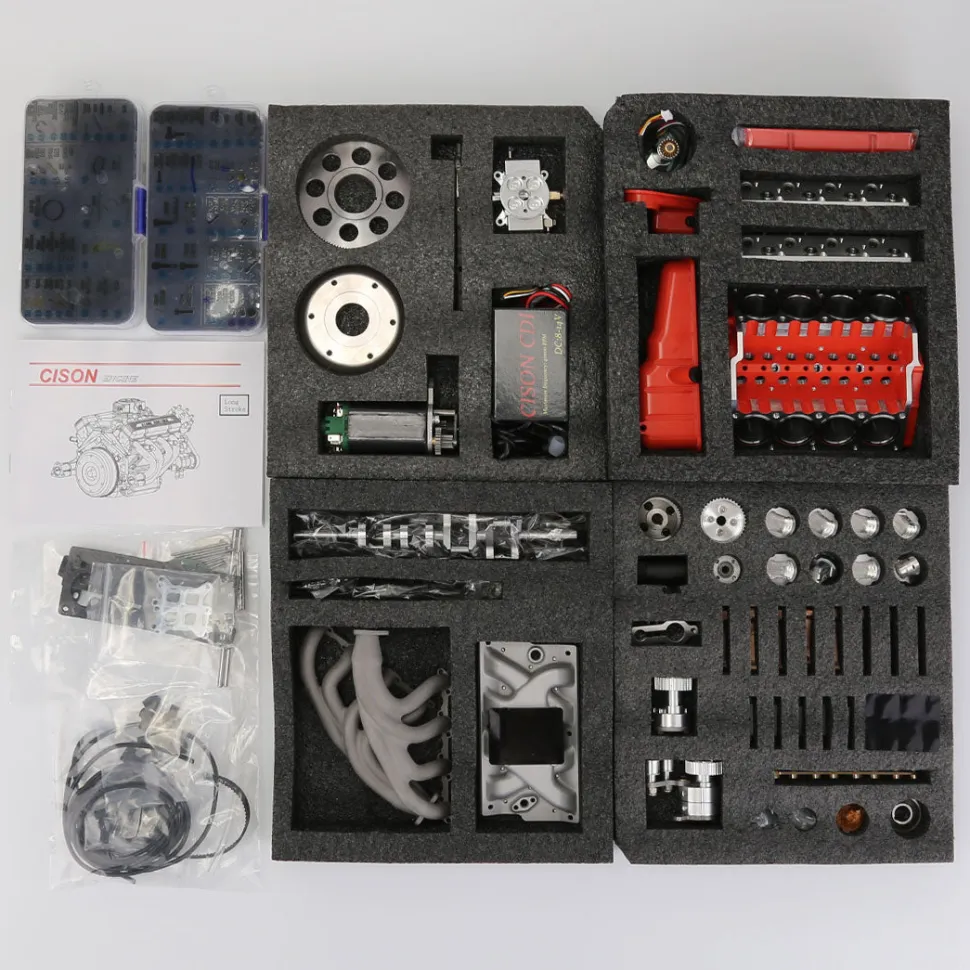 CISON Small-block 44CC 1/6 Scale Water-Cooled OHV 4-Stroke V8 Gas Engine Internal Combustion Engine - Build Your Own V8 Engine that Works