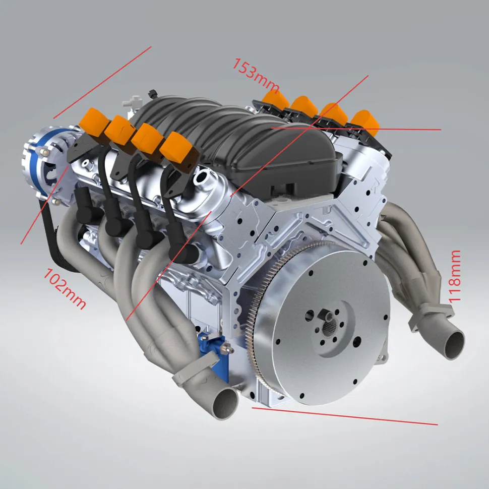 CISON V8 Engine LS-52 Small-block 52CC 1/5 Water-Cooled 4-Stroke 8-Cylinder Gasoline Engine Internal Combustion V8 Engine Model Kit that Works