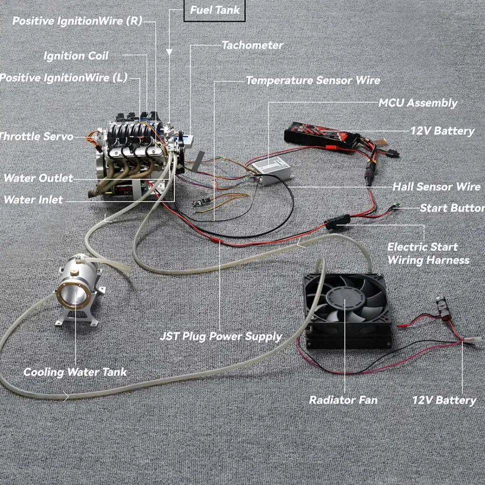 CISON V8 Engine LS-52 Small-block 52CC 1/5 Water-Cooled 4-Stroke 8-Cylinder Gasoline Engine Internal Combustion V8 Engine Model Kit that Works