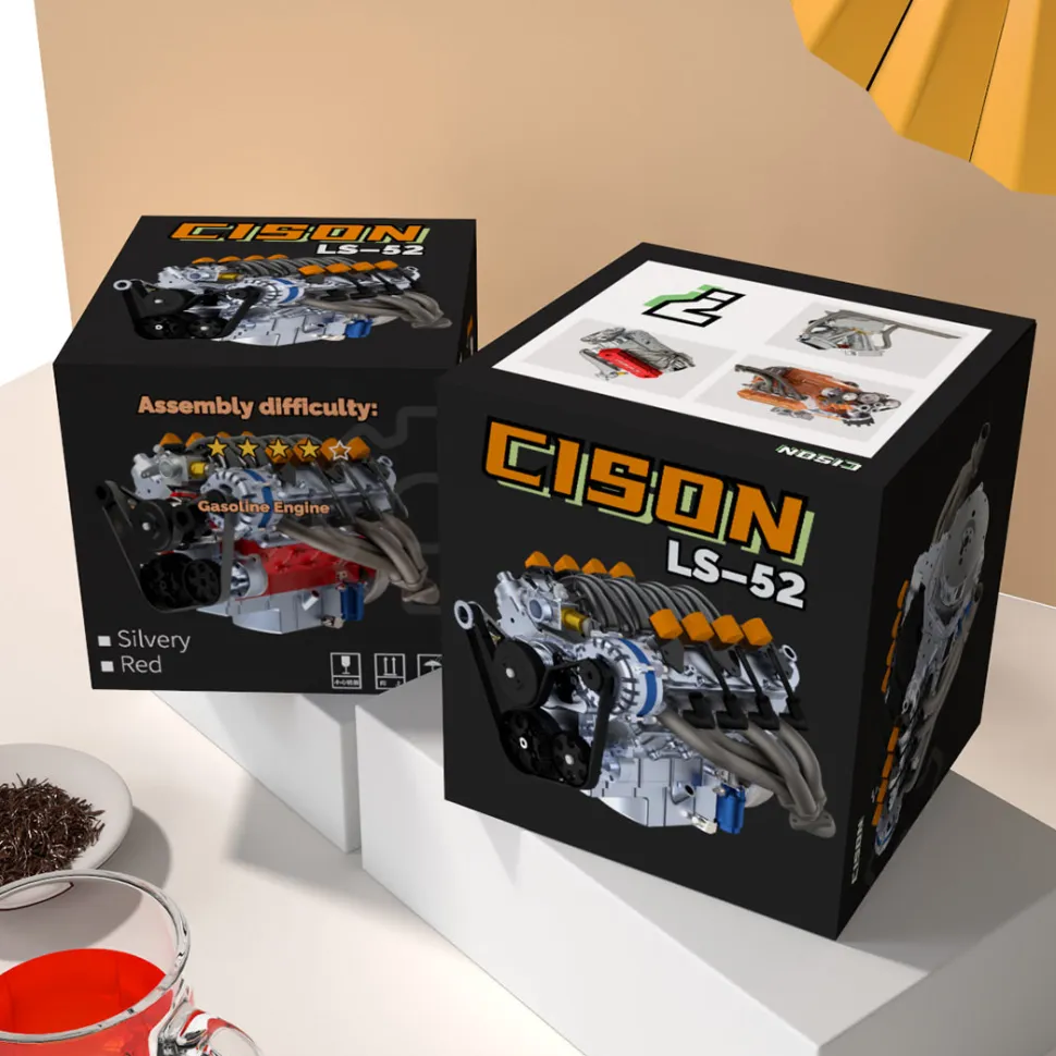 CISON V8 Engine LS-52 Small-block 52CC 1/5 Water-Cooled 4-Stroke 8-Cylinder Gasoline Engine Internal Combustion V8 Engine Model Kit that Works