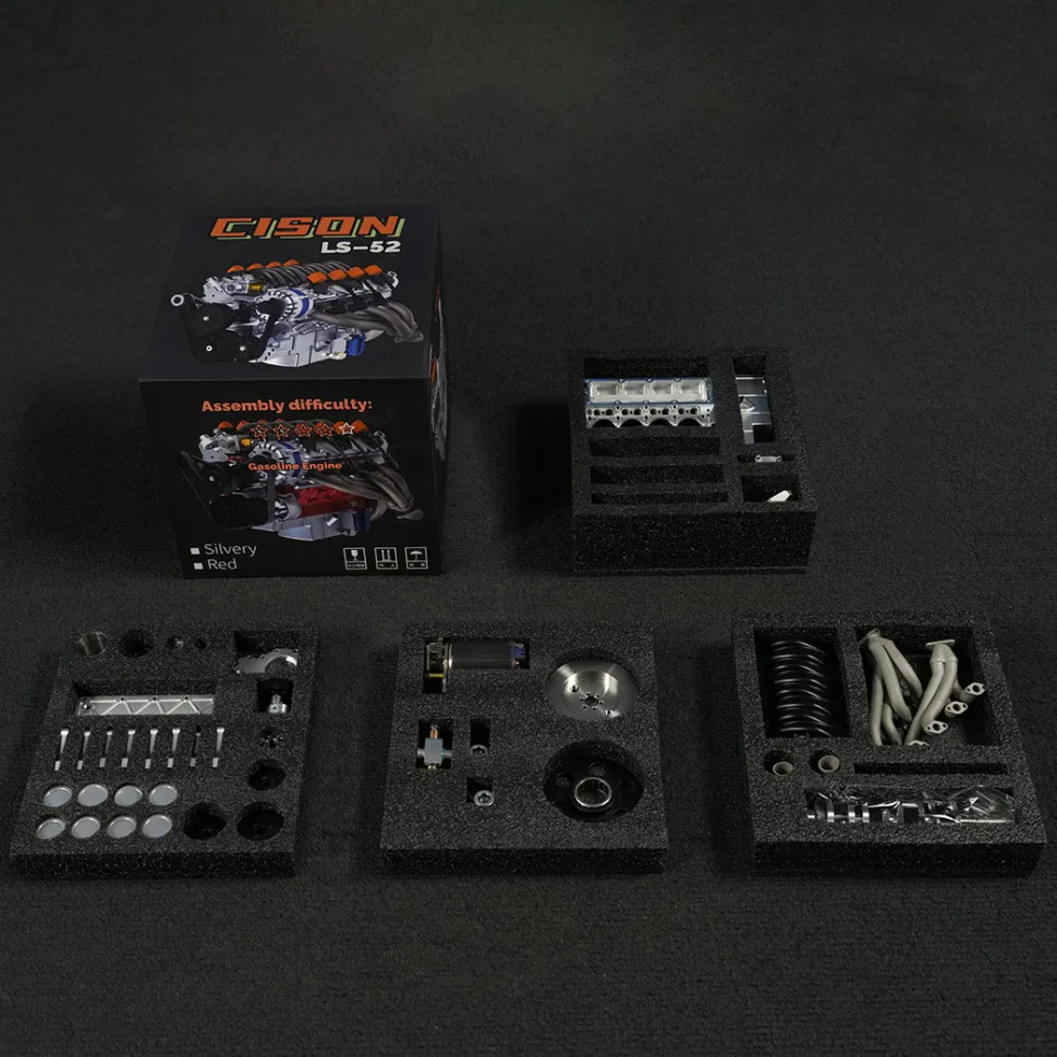 CISON V8 Engine LS-52 Small-block 52CC 1/5 Water-Cooled 4-Stroke 8-Cylinder Gasoline Engine Internal Combustion V8 Engine Model Kit that Works