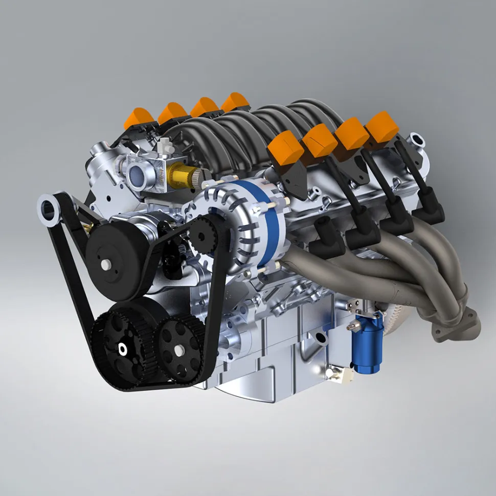CISON V8 Engine LS-52 Small-block 52CC 1/5 Water-Cooled 4-Stroke 8-Cylinder Gasoline Engine Internal Combustion V8 Engine Model Kit that Works