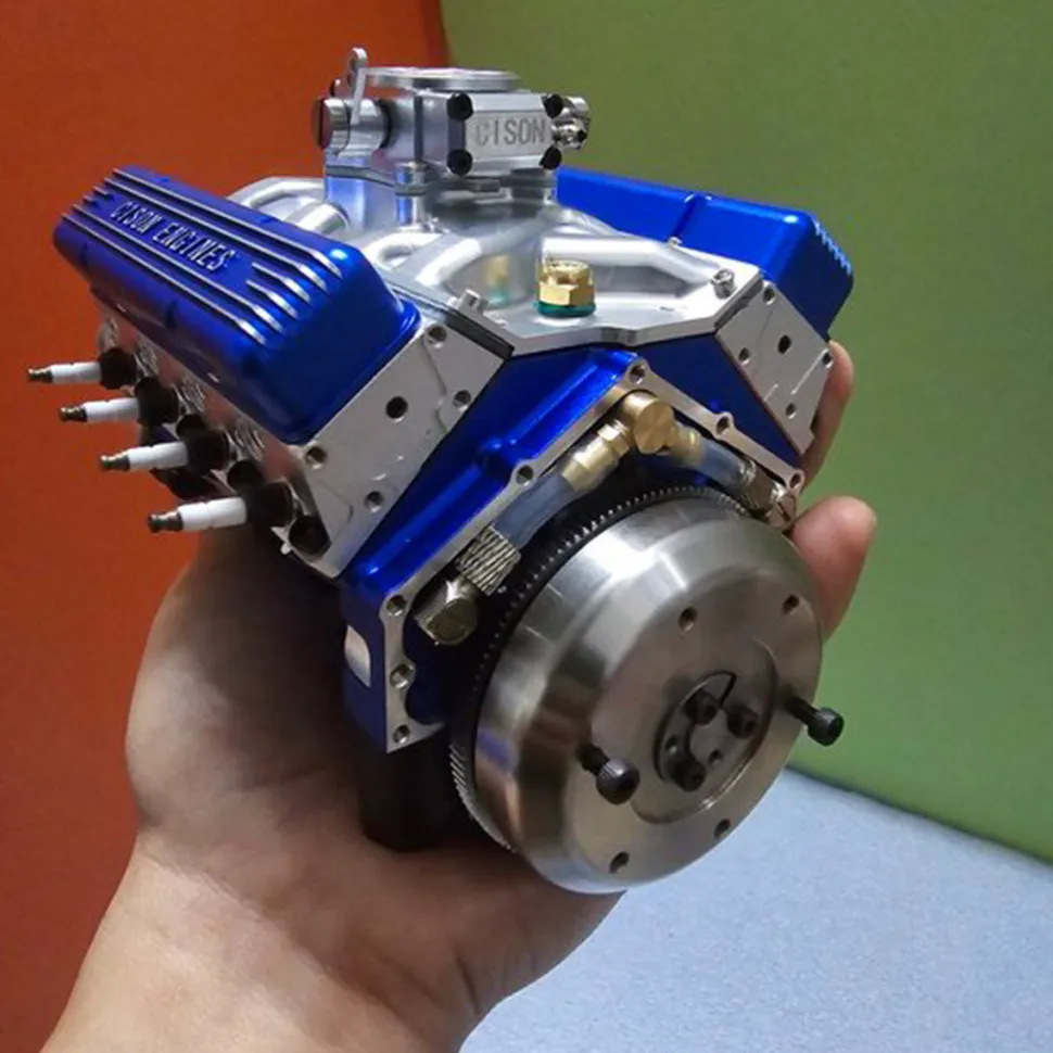 CISON V8 Engine Pro Small-block 44CC 1/6 Scale Water-Cooled 4-Stroke 8-Cylinder Gasoline Engine Internal Combustion V8 Engine Model Kit that Works