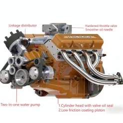CISON V8 Engine Pro Small-block 44CC 1/6 Scale Water-Cooled 4-Stroke 8-Cylinder Gasoline Engine Internal Combustion V8 Engine Model Kit that Works