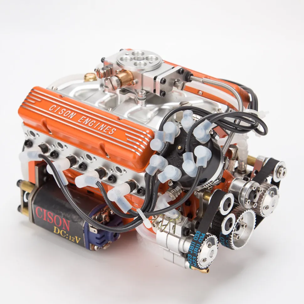 CISON V8 Engine Pro Small-block 44CC 1/6 Scale Water-Cooled 4-Stroke 8-Cylinder Gasoline Engine Internal Combustion V8 Engine Model Kit that Works