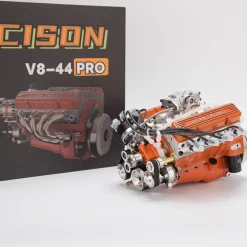 CISON V8 Engine Pro Small-block 44CC 1/6 Scale Water-Cooled 4-Stroke 8-Cylinder Gasoline Engine Internal Combustion V8 Engine Model Kit that Works