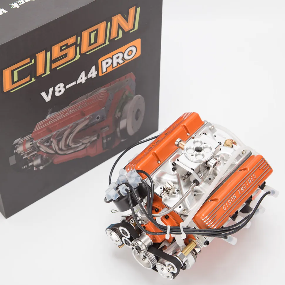 CISON V8 Engine Pro Small-block 44CC 1/6 Scale Water-Cooled 4-Stroke 8-Cylinder Gasoline Engine Internal Combustion V8 Engine Model Kit that Works