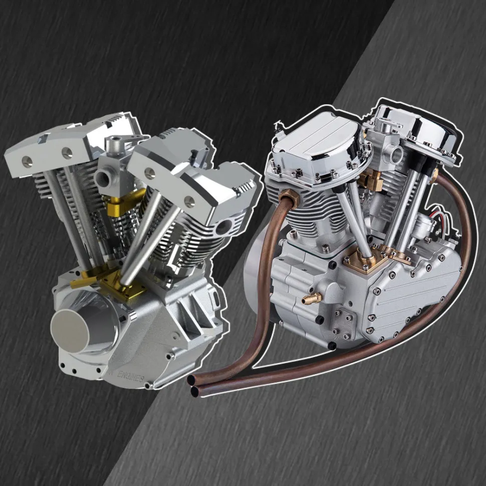 CISON V2 Engine V-twin 2-Cylinder 4-Stroke Air-Cooled Gasoline Engine Motorcycle RC Engine Model - Panhead & Shovelhead Collection