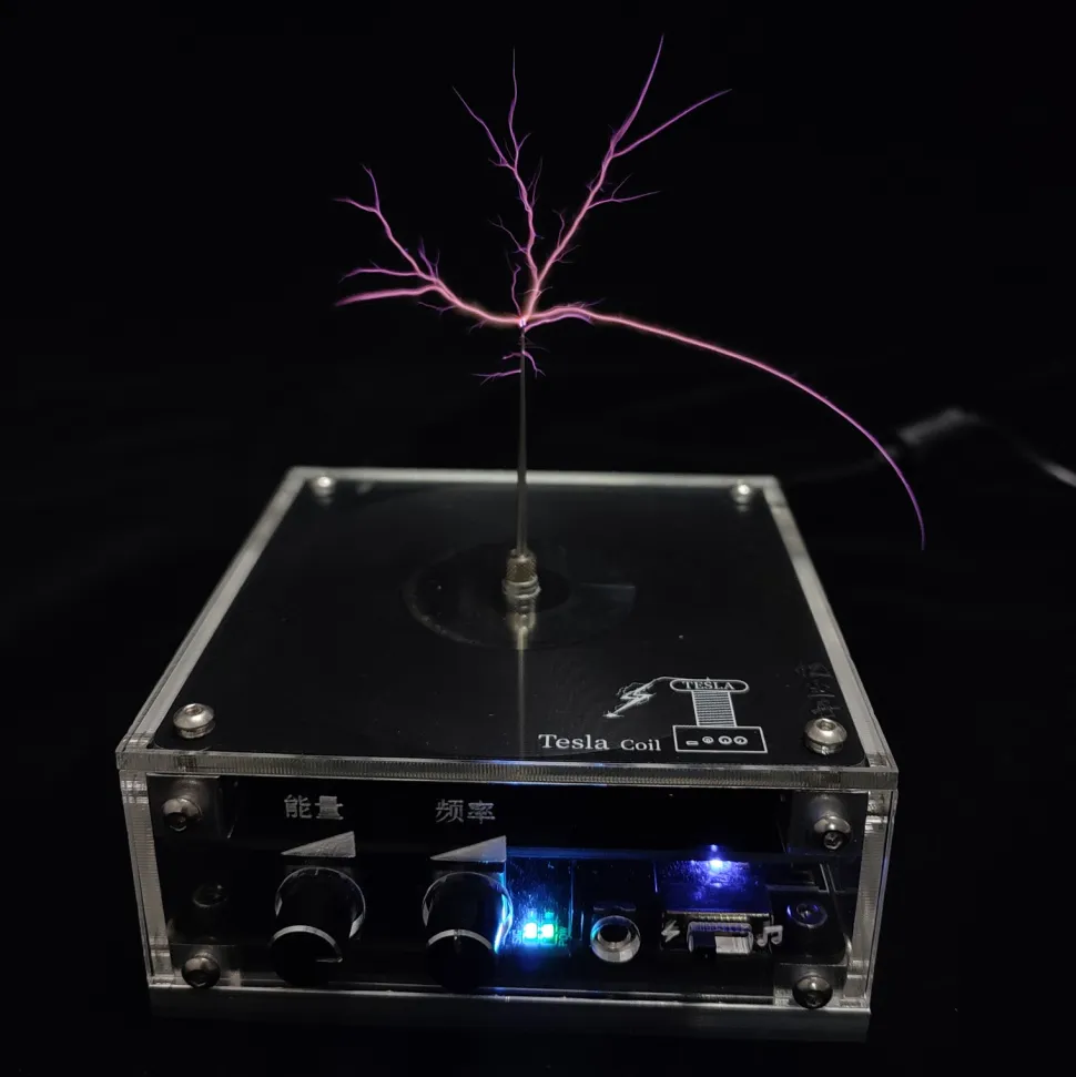 10cm Electronic Music Tesla Coil Bluetooth Artificial Lightning Hand Touch Magnetic Storm Coil Experimenting Device Toy Desktop Type