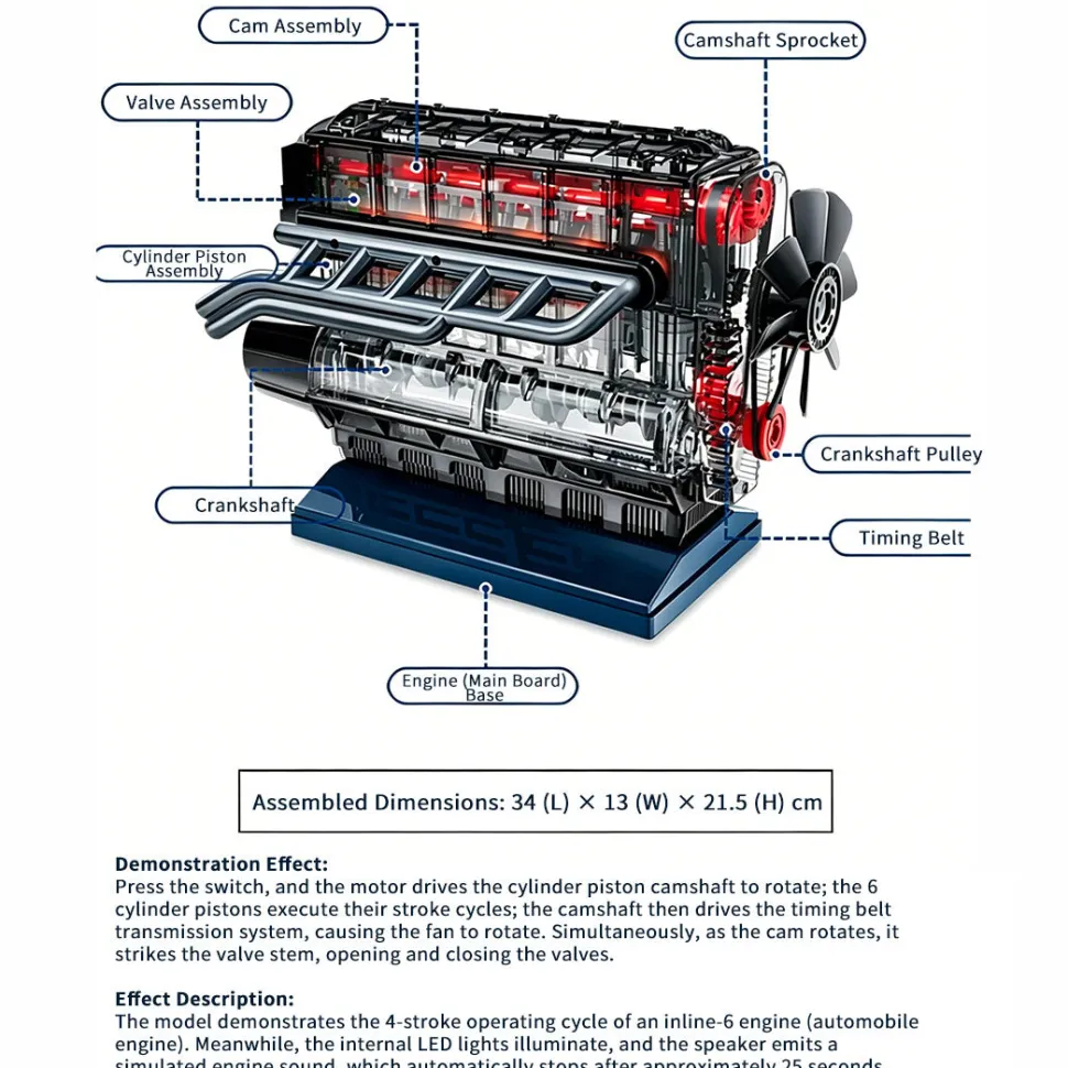 6-Cylinder Engine Model Kit-Build Your Own L6 Engine-L6 Engine Building Kit