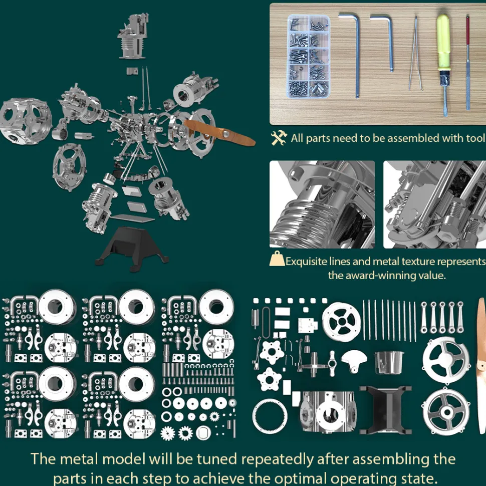 5 Cylinder Radial Engine Model Kit that Works - Build Your Own Radial Engine - TECHING 1: 6 Full Metal Radial Engine Model Kit 230+Pcs
