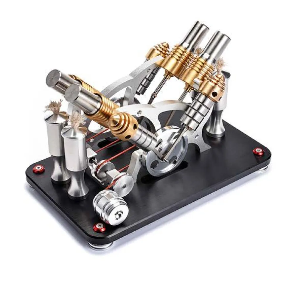 4 Cylinder Stirling Engine V4 Stirling Engine Electricity Generator Kit for Gift Collection