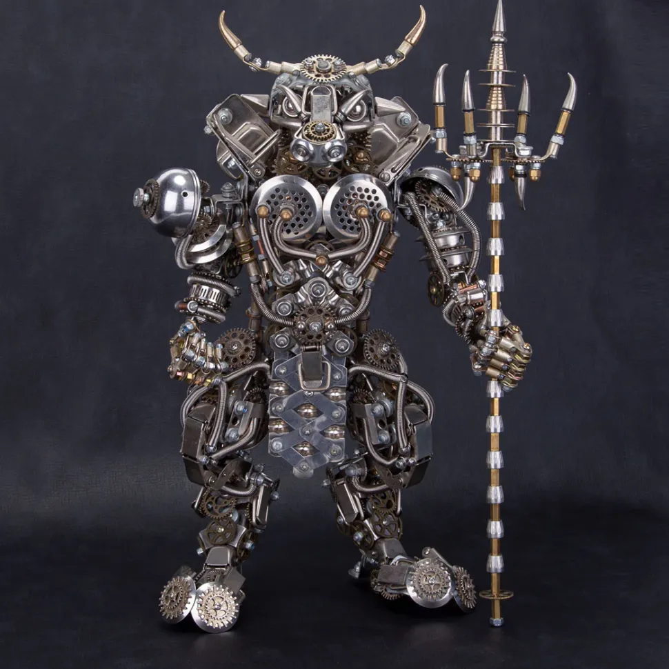 3D Bull-Headed Man DIY Mechanical Punk Demon Surrealistic Creature Metal Assembly Model Creative Ornament
