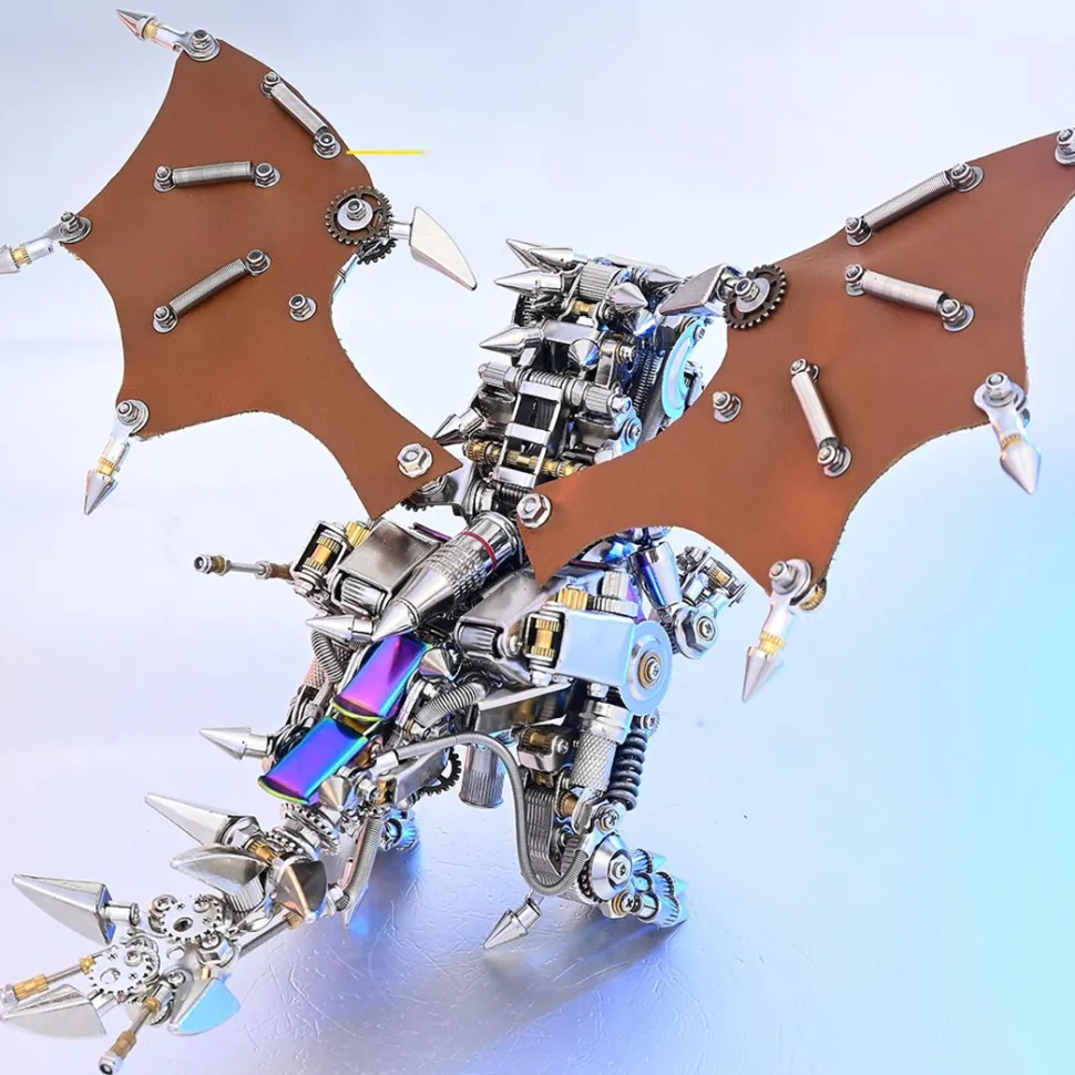 3D DIY Mechanical Dinosaur with Wings Punk Metal Assembly Dinosaur Model Creative Trendy Desk Ornament