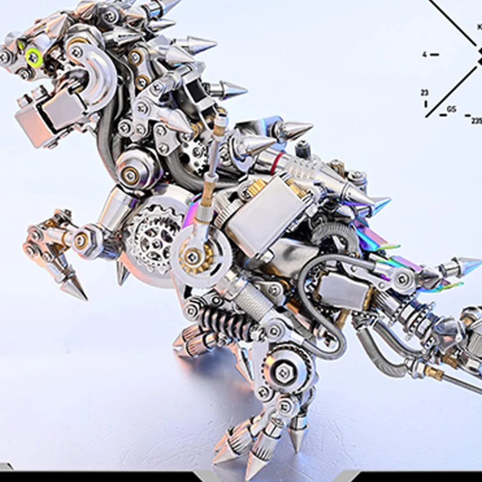 3D DIY Mechanical Dinosaur with Wings Punk Metal Assembly Dinosaur Model Creative Trendy Desk Ornament