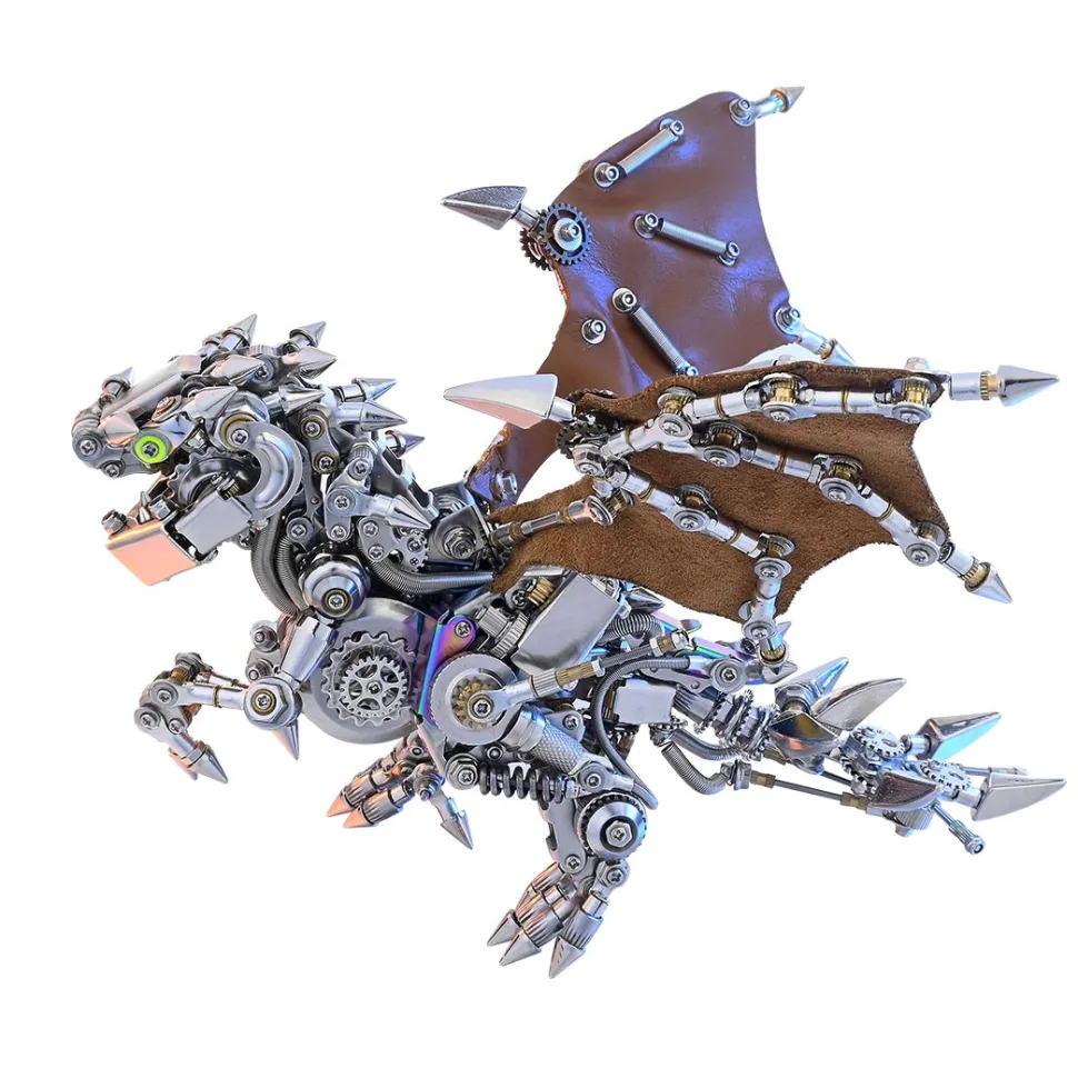 3D DIY Mechanical Dinosaur with Wings Punk Metal Assembly Dinosaur Model Creative Trendy Desk Ornament