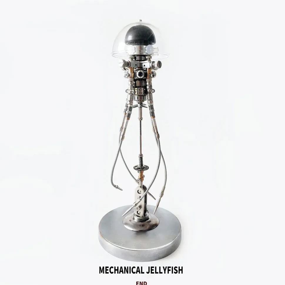 3D DIY Mechanical Jellyfish Steampunk Bionic Model with LED Lights Creative Desk Ornament