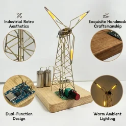 DIY Metal Industrial-Style Windmill Lamp Model Kit - Rotatable Creative Desktop Lamp