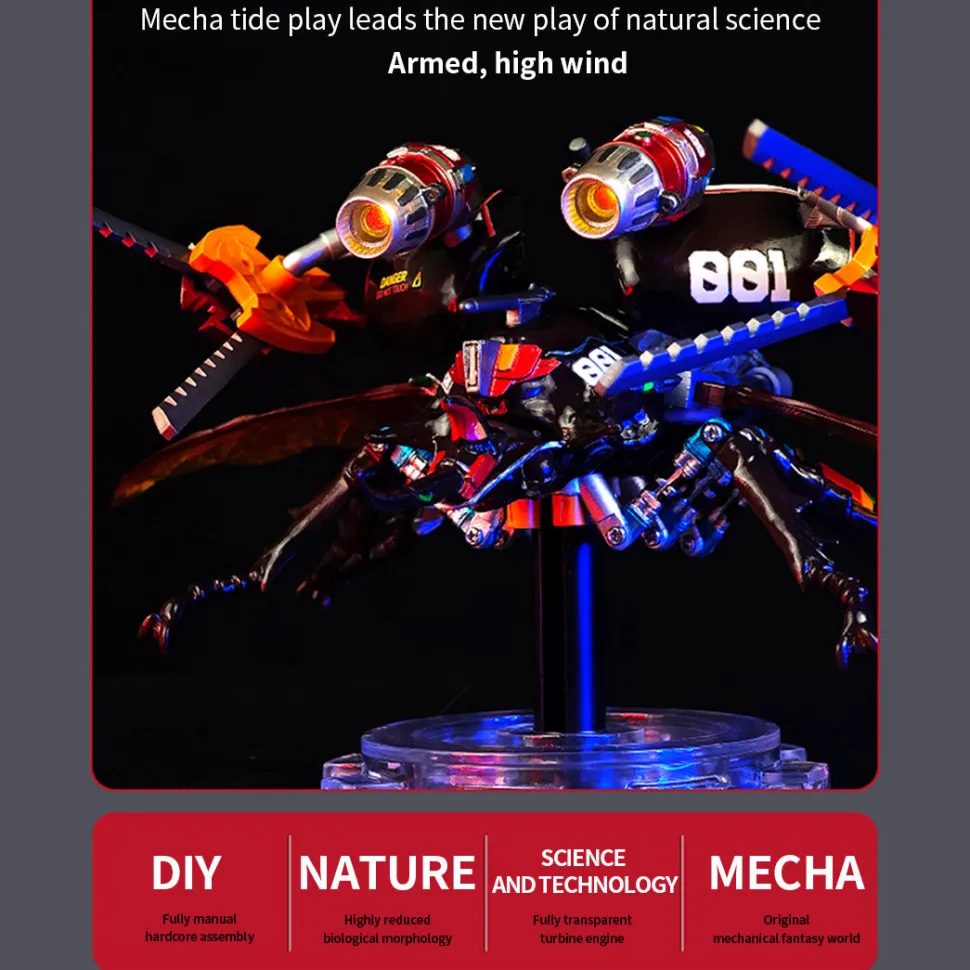 3D Mechanical Bionic Beetle Assembly Model Kit with LED Lighting Eight-Cylinder Engine