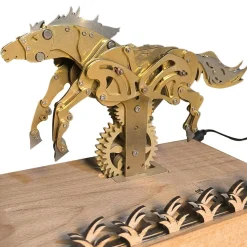 3D Mechanical Brass Horse Model with Wooden Base