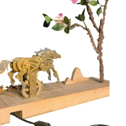 3D Mechanical Brass Horse Model with Wooden Base