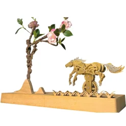 3D Mechanical Brass Horse Model with Wooden Base