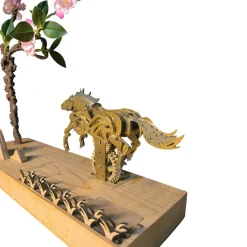 3D Mechanical Brass Horse Model with Wooden Base