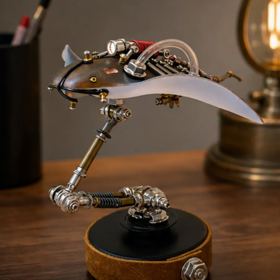 3D Mechanical Manta Ray Metal Model Kit, DIY Steampunk Assembly Puzzle with LED Light, Desktop Display Decor (200+PCS)