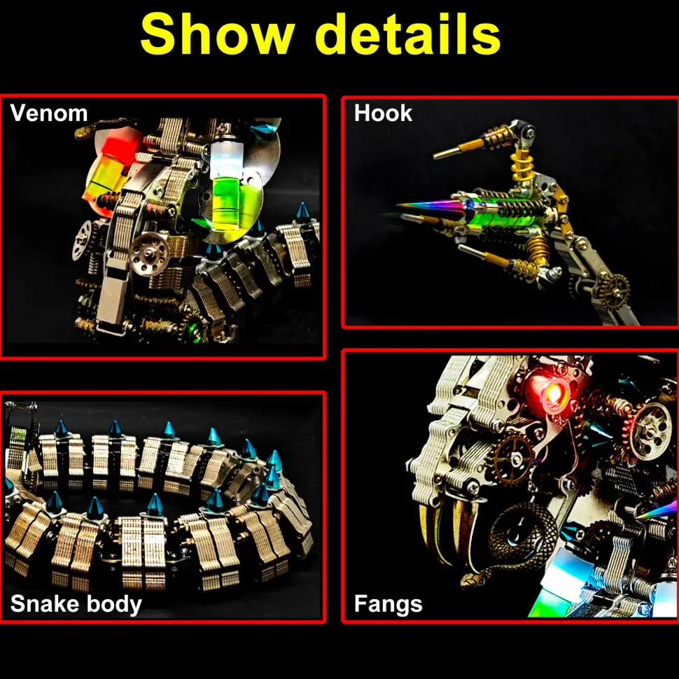 3D Metal DIY Mechanical Cobra Snake Model Realistic Mechanical Kit Creative Gift 1000PCS+