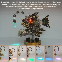 3D Metal Lantern Fish DIY Steampunk Assembly Anglefish Model Colorful Lamp Creative Trendy Toy -700PCS