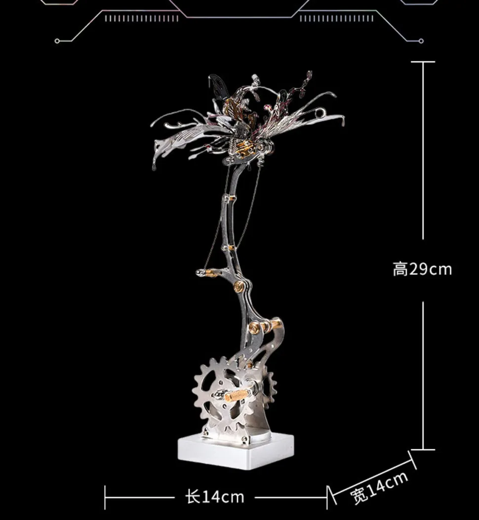 3D Metal Mechanical Butterfly Assembly Model Kit with Mechanical Transmission