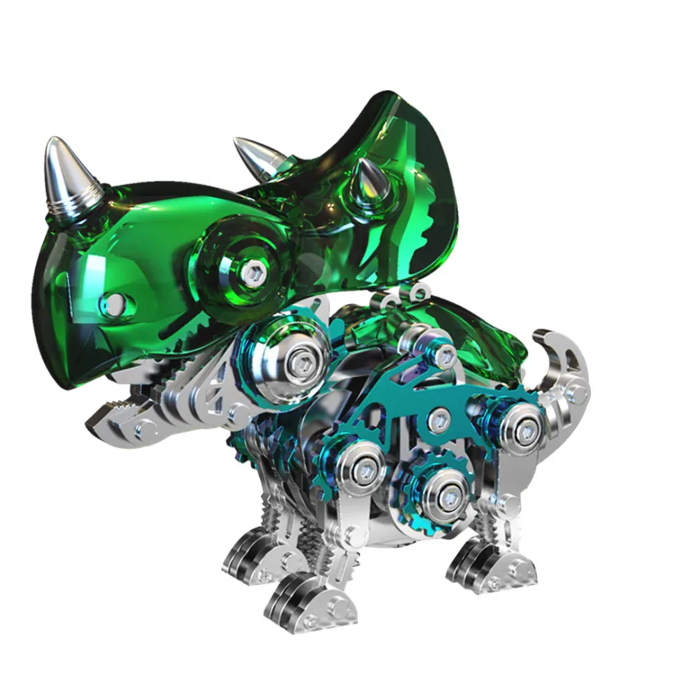 3D Metal Mechanical Dinosaur Model Kit DIY Triceratops Assembly Model - 160PCS
