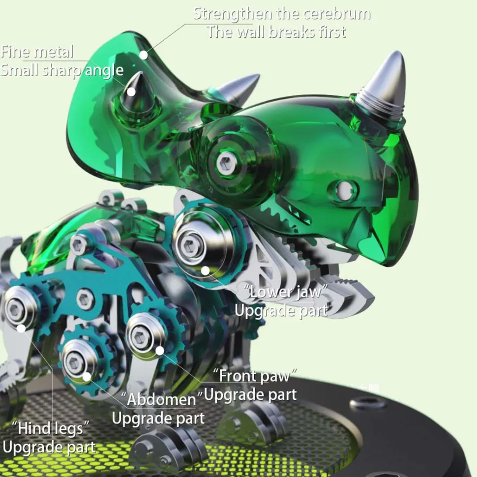 3D Metal Mechanical Dinosaur Model Kit DIY Triceratops Assembly Model - 160PCS
