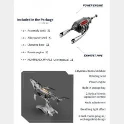 3D Metal Mechanical Humpback Whale Model Kit– DIY Marine Creature Assembly Puzzle Toy
