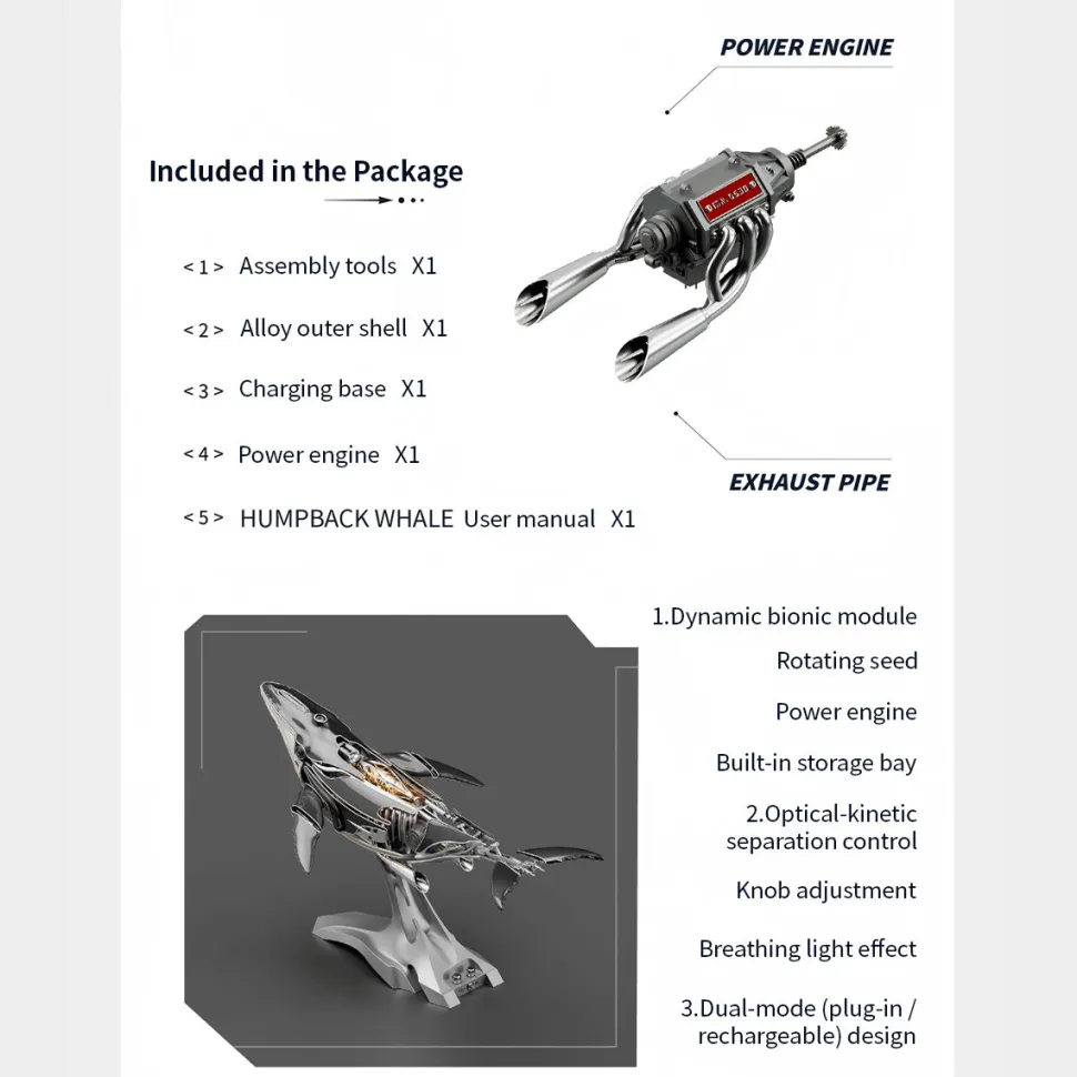 3D Metal Mechanical Humpback Whale Model Kit– DIY Marine Creature Assembly Puzzle Toy