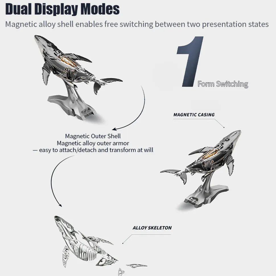 3D Metal Mechanical Humpback Whale Model Kit– DIY Marine Creature Assembly Puzzle Toy