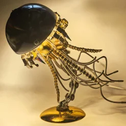 3D Metal Mechanical Jellyfish Model Kit-DIY Steampunk Assembly with USB Warm Light Desk Lamp for Desktop Display (800+PCS)