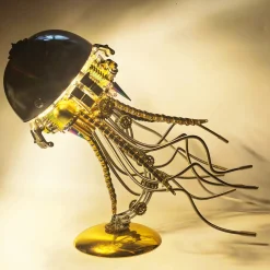 3D Metal Mechanical Jellyfish Model Kit-DIY Steampunk Assembly with USB Warm Light Desk Lamp for Desktop Display (800+PCS)
