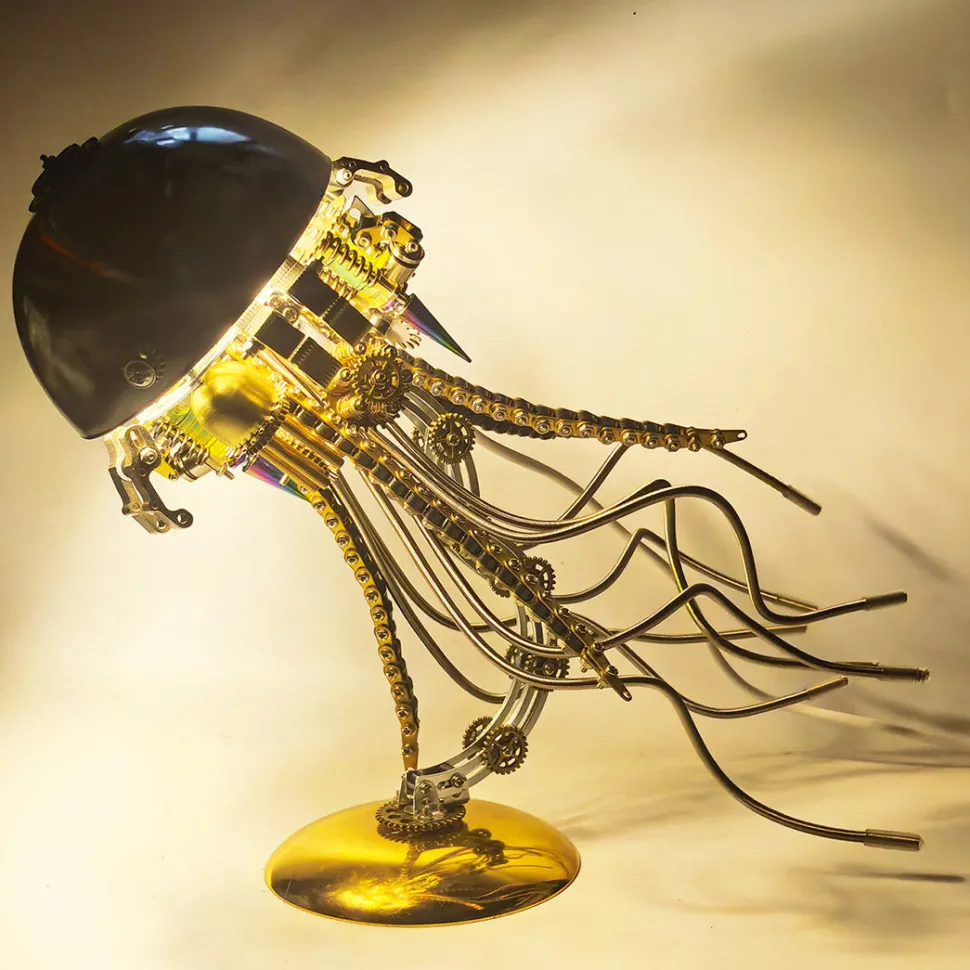 3D Metal Mechanical Jellyfish Model Kit-DIY Steampunk Assembly with USB Warm Light Desk Lamp for Desktop Display (800+PCS)
