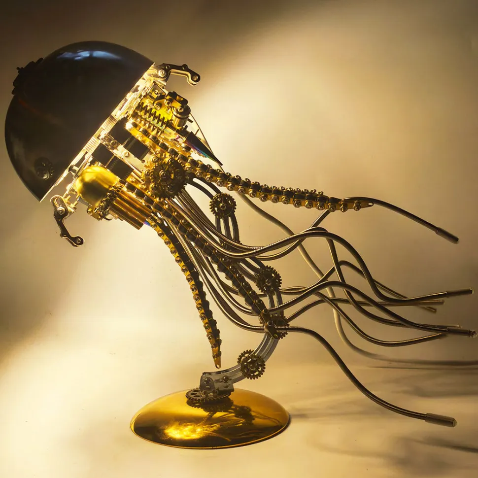 3D Metal Mechanical Jellyfish Model Kit-DIY Steampunk Assembly with USB Warm Light Desk Lamp for Desktop Display (800+PCS)
