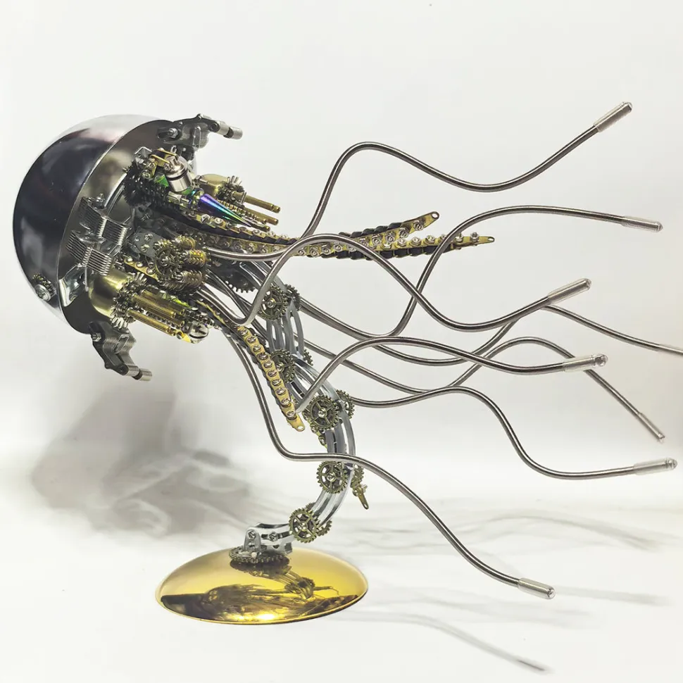 3D Metal Mechanical Jellyfish Model Kit-DIY Steampunk Assembly with USB Warm Light Desk Lamp for Desktop Display (800+PCS)
