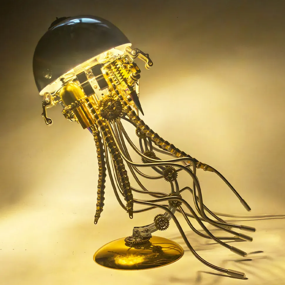 3D Metal Mechanical Jellyfish Model Kit-DIY Steampunk Assembly with USB Warm Light Desk Lamp for Desktop Display (800+PCS)
