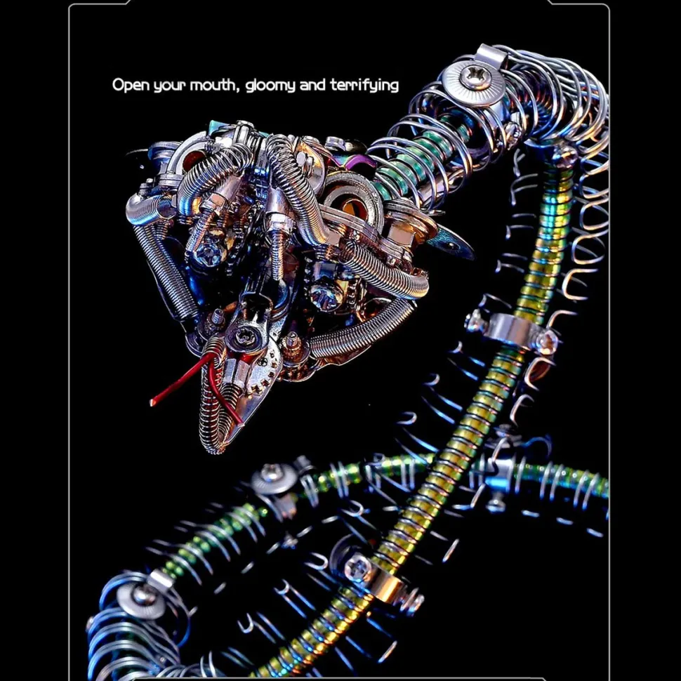 3D Metal Mechanical Spiky Blue-Green Snake Assembly Model Kit-500+PCS