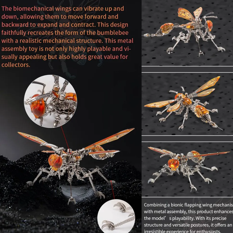 3D Metal Mechanical Wasp Puzzle Model Kit with LED Lights